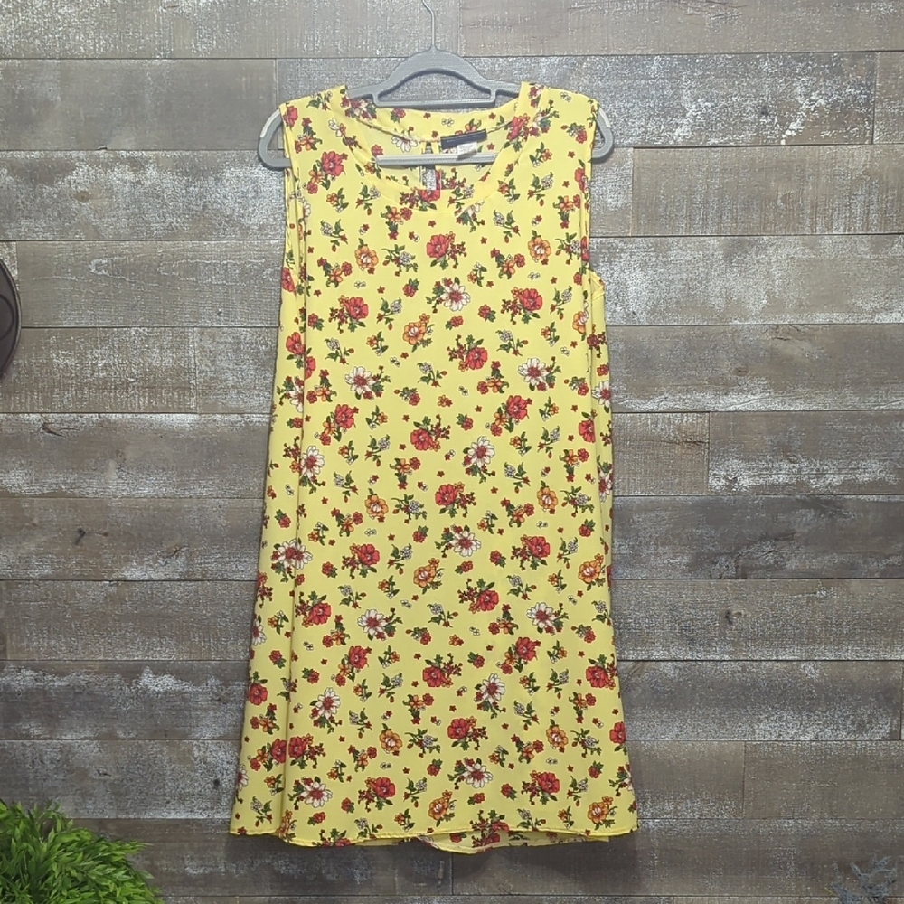 Yellow Floral Sleeveless Shift Dress